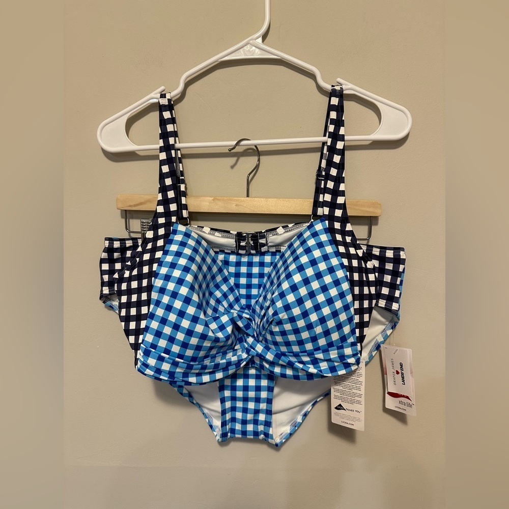 NWT Draper James x Lands' End Blue Gingham Swim Set Size 14 - Picture 4 of 13